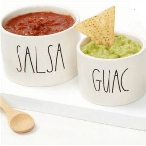 Rae Dunn guac and salsa bowls with 2 bamboo spoons new in box